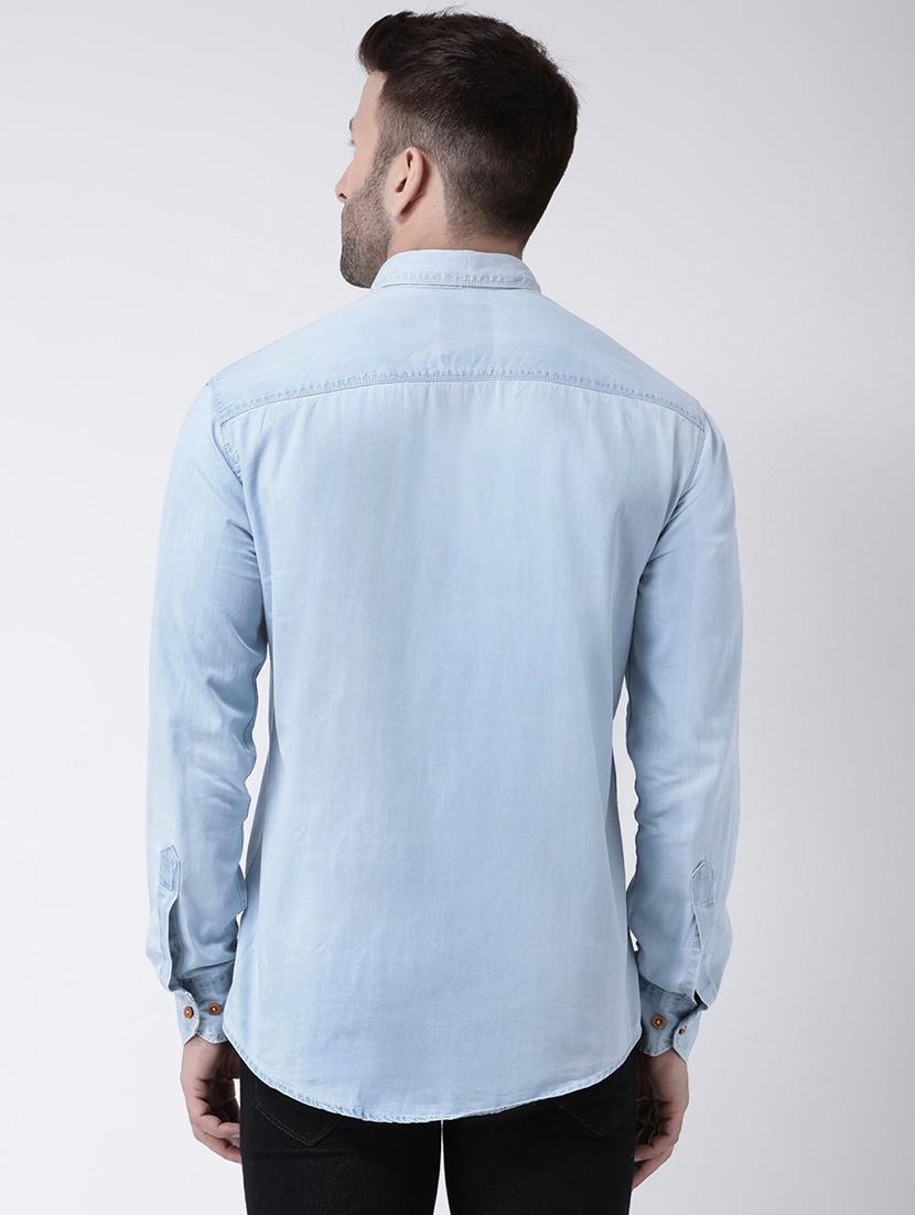 light blue solid denim casual shirt - 17063812 - Zoom Image - 3