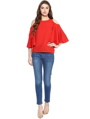cold shoulder solid top - 17064456 - Standard Image - 4