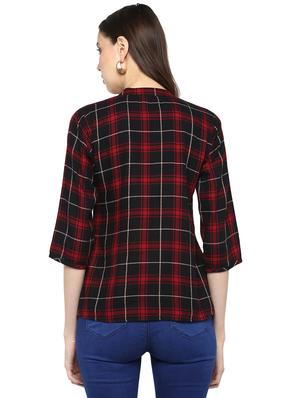 mandarin neck checkered top - 17064492 - Standard Image - 3