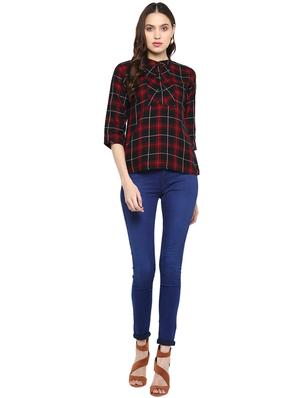 mandarin neck checkered top - 17064492 - Standard Image - 4