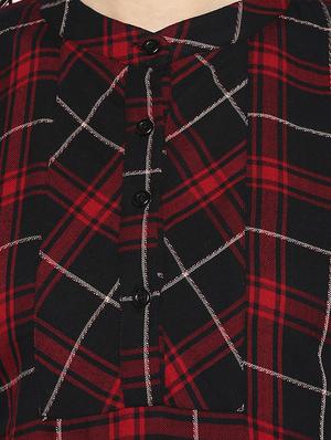 mandarin neck checkered top - 17064492 - Standard Image - 5