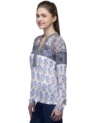 mandarin neck printed top - 17064549 - Standard Image - 2