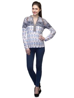 mandarin neck printed top - 17064549 - Standard Image - 4