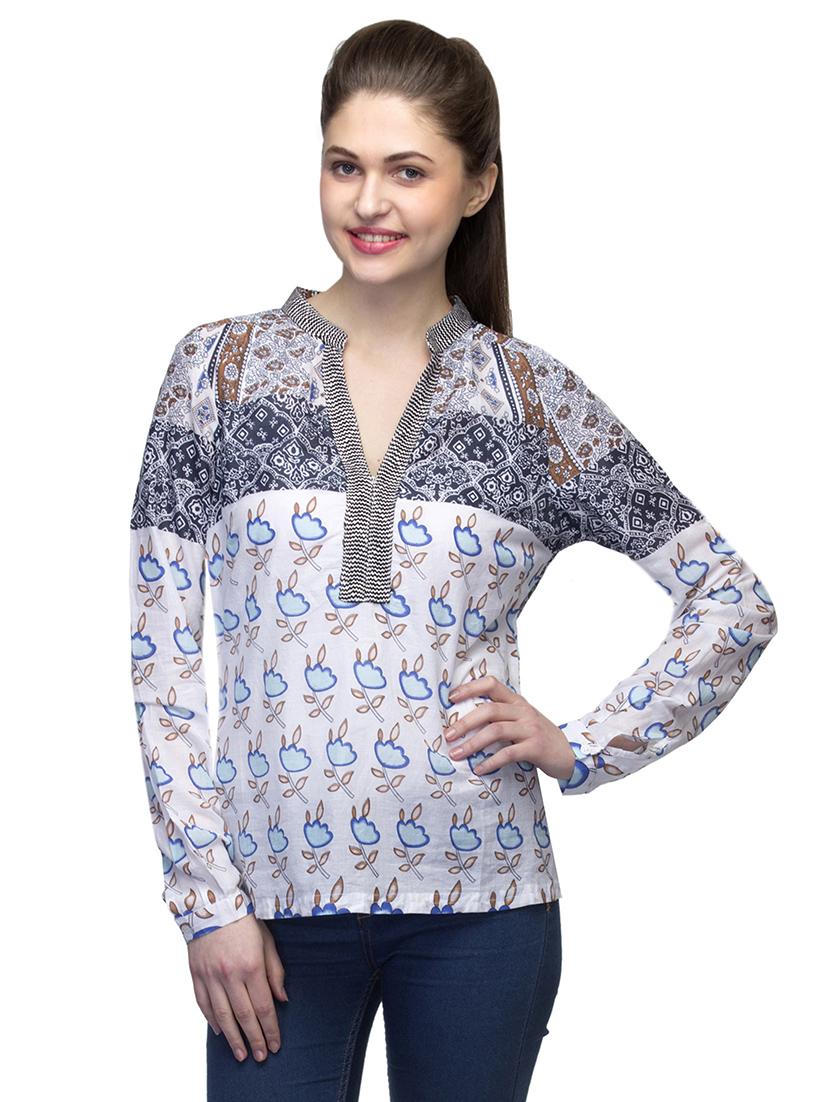 mandarin neck printed top - 17064549 - Zoom Image - 1