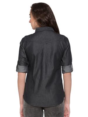 curved hem denim shirt - 17065624 - Standard Image - 3