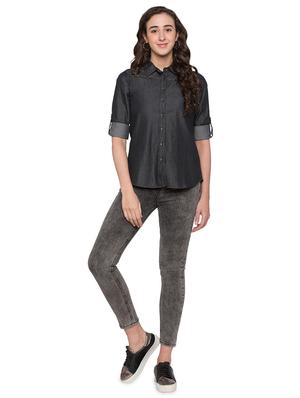 curved hem denim shirt - 17065624 - Standard Image - 4