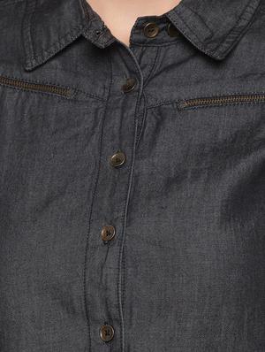 curved hem denim shirt - 17065624 - Standard Image - 5