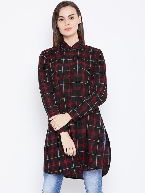 long sleeves regular checks tunic - 17066290 - Standard Image - 1