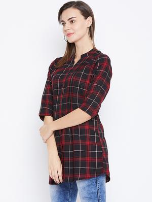 long sleeves regular checks tunic - 17066303 - Standard Image - 2