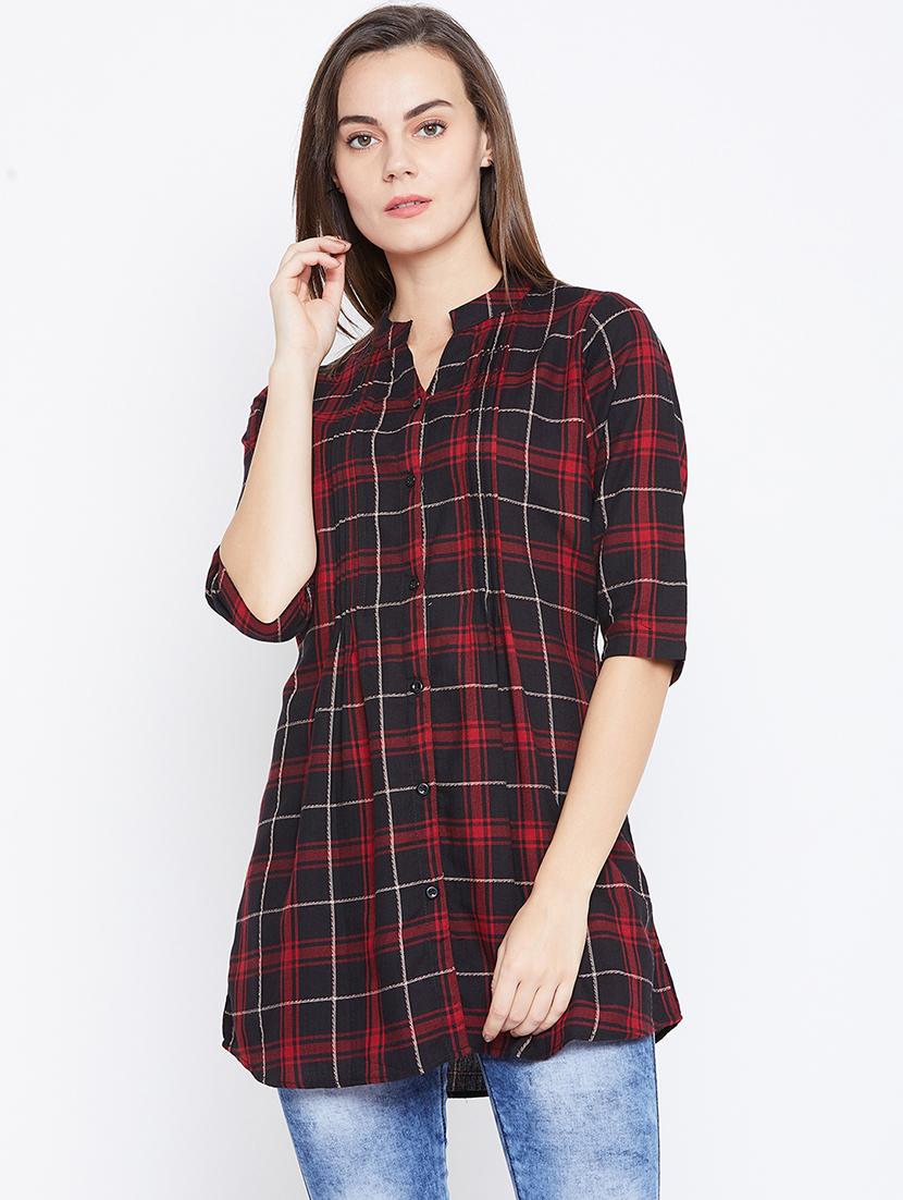 long sleeves regular checks tunic - 17066303 - Zoom Image - 1