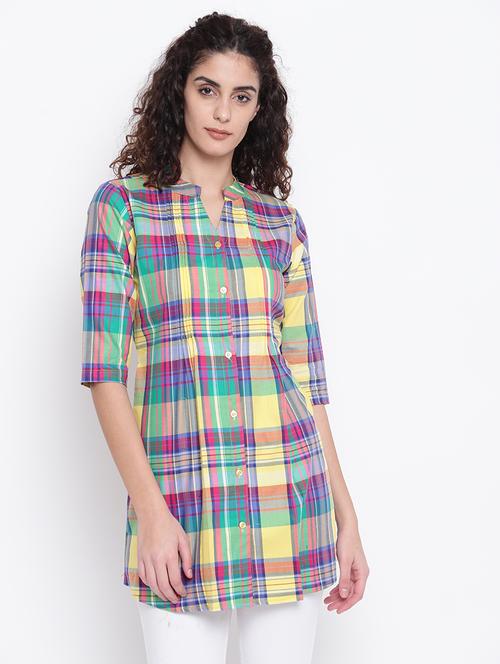 long sleeves regular checks tunic - 17066310 - Standard Image - 1