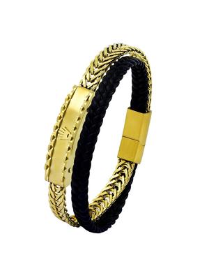 gold, black leather bracelet - 17068751 - Standard Image - 2