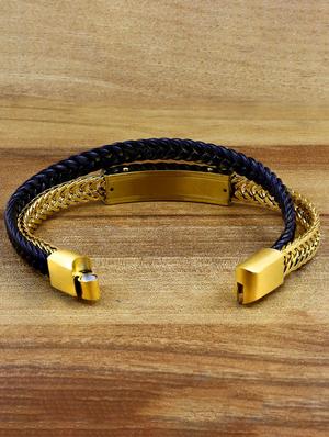 gold, black leather bracelet - 17068751 - Standard Image - 3