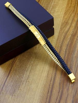 gold, black leather bracelet - 17068751 - Standard Image - 4