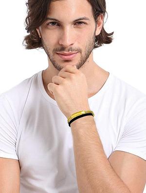 gold, black leather bracelet - 17068751 - Standard Image - 5
