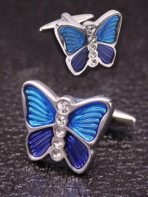 blue, silver metal cufflinks - 17068907 - Standard Image - 1
