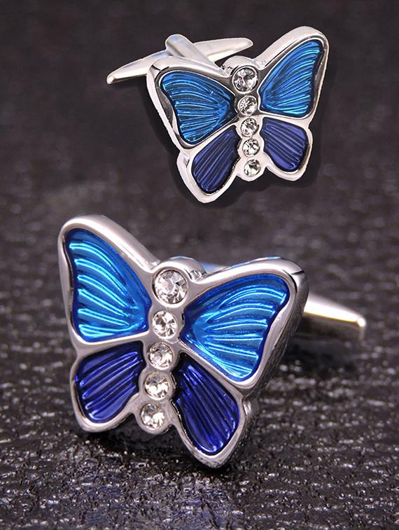 blue, silver metal cufflinks - 17068907 - Zoom Image - 1