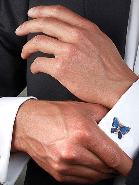 blue, silver metal cufflinks - 17068907 - Zoom Image - 3