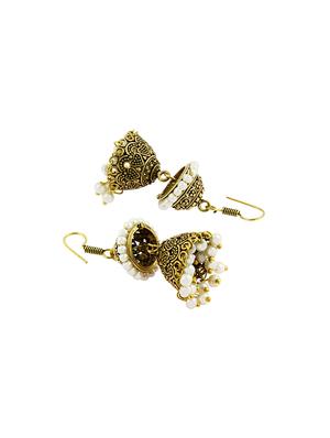 gold metal jhumka earring - 17069074 - Standard Image - 2