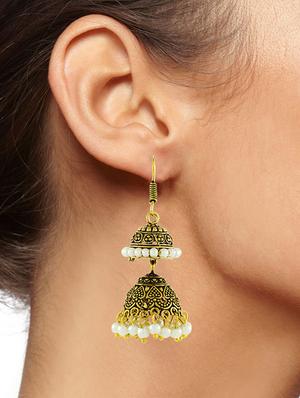 gold metal jhumka earring - 17069074 - Standard Image - 3