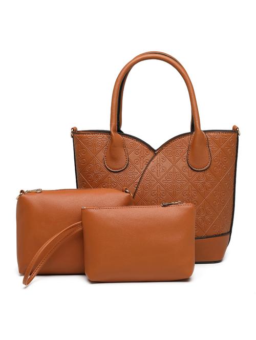 tan leatherette (pu) combo handbag - 17069434 - Standard Image - 1