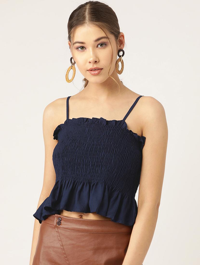 smocked detail peplum crop top - 17071927 - Zoom Image - 1