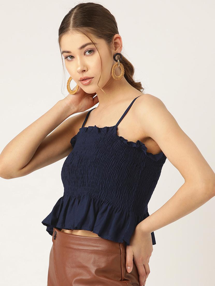 smocked detail peplum crop top - 17071927 - Zoom Image - 2