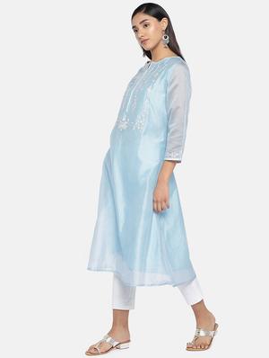 embroidered chanderi a-line kurta - 17072298 - Standard Image - 2