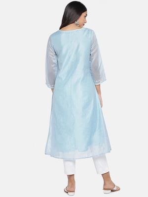 embroidered chanderi a-line kurta - 17072298 - Standard Image - 3
