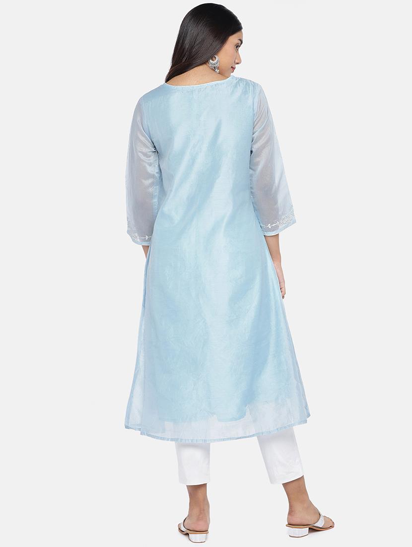 embroidered chanderi a-line kurta - 17072298 - Zoom Image - 3