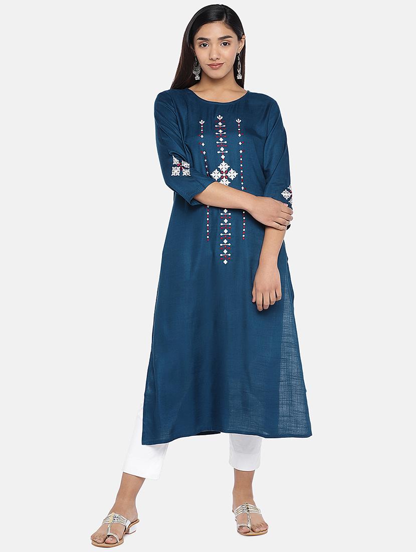 embroidered straight kurta - 17072317 - Zoom Image - 1