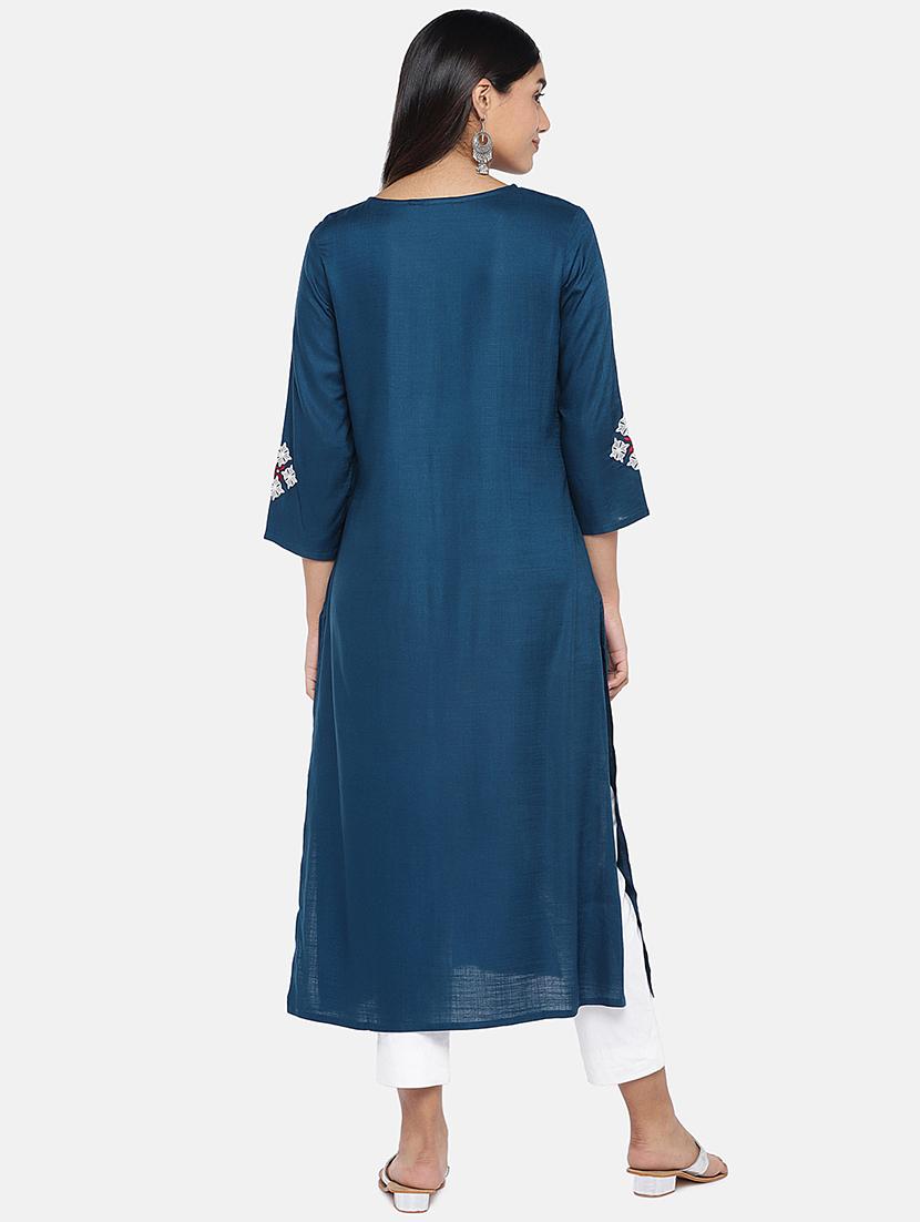 embroidered straight kurta - 17072317 - Zoom Image - 3