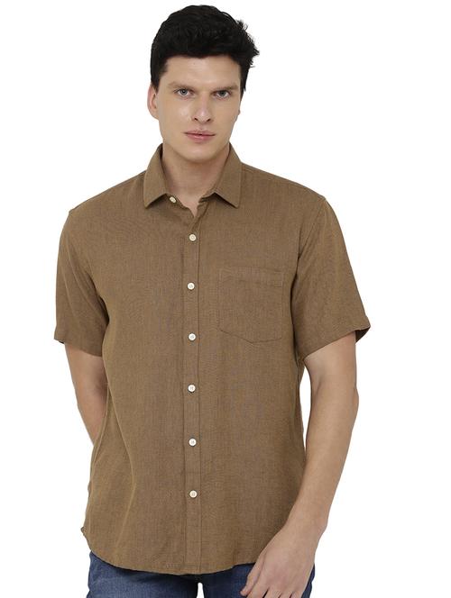 brown linen casual shirt - 17073634 - Very Small Image - 1
