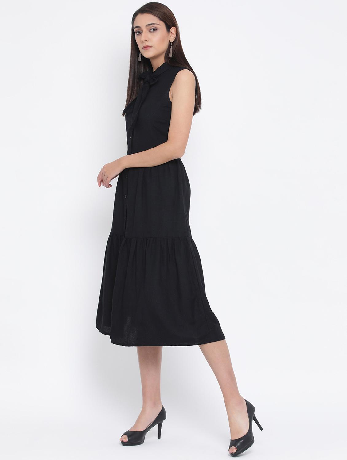 tie up neck button-up a-line dress - 17074092 - Zoom Image - 3