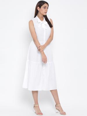 tie up neck button-up a-line dress - 17074093 - Standard Image - 2