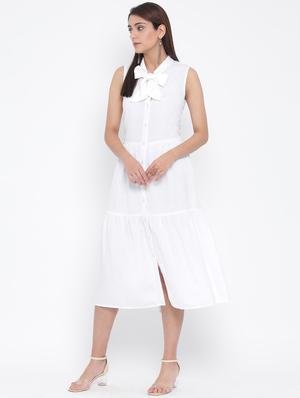 tie up neck button-up a-line dress - 17074093 - Standard Image - 3