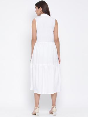 tie up neck button-up a-line dress - 17074093 - Standard Image - 4