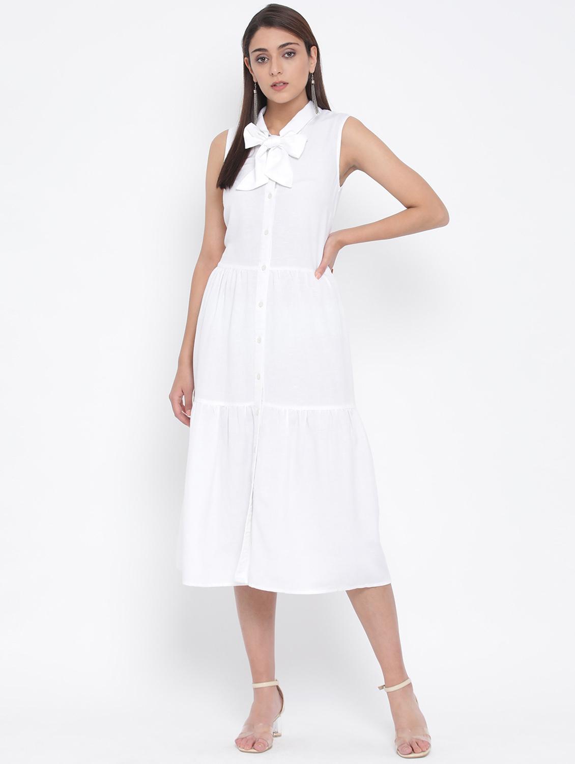 tie up neck button-up a-line dress - 17074093 - Zoom Image - 1