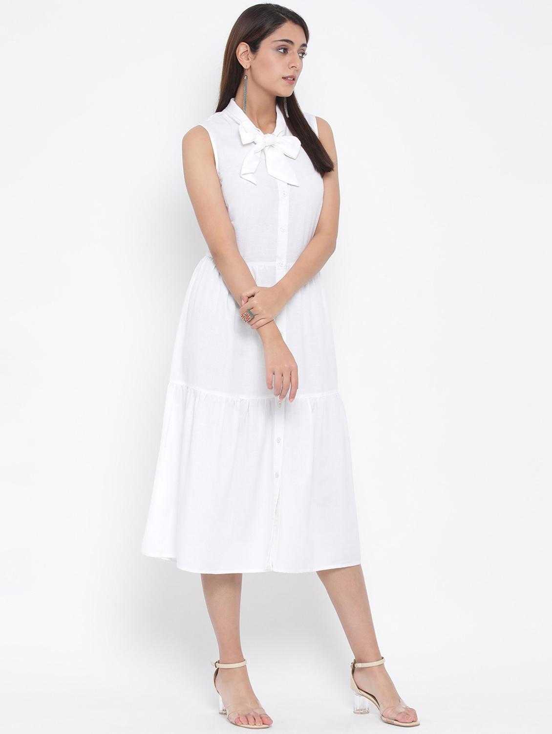 tie up neck button-up a-line dress - 17074093 - Zoom Image - 2