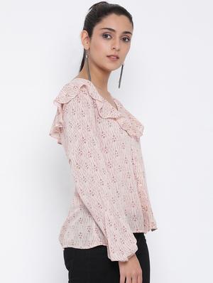 ruffle neck printed top - 17074109 - Standard Image - 2