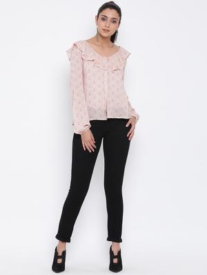 ruffle neck printed top - 17074109 - Standard Image - 4