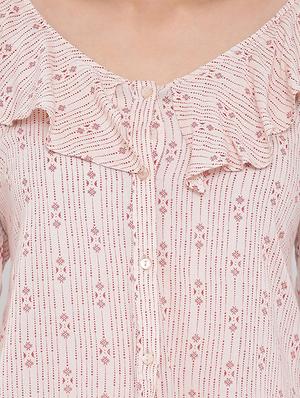 ruffle neck printed top - 17074109 - Standard Image - 5