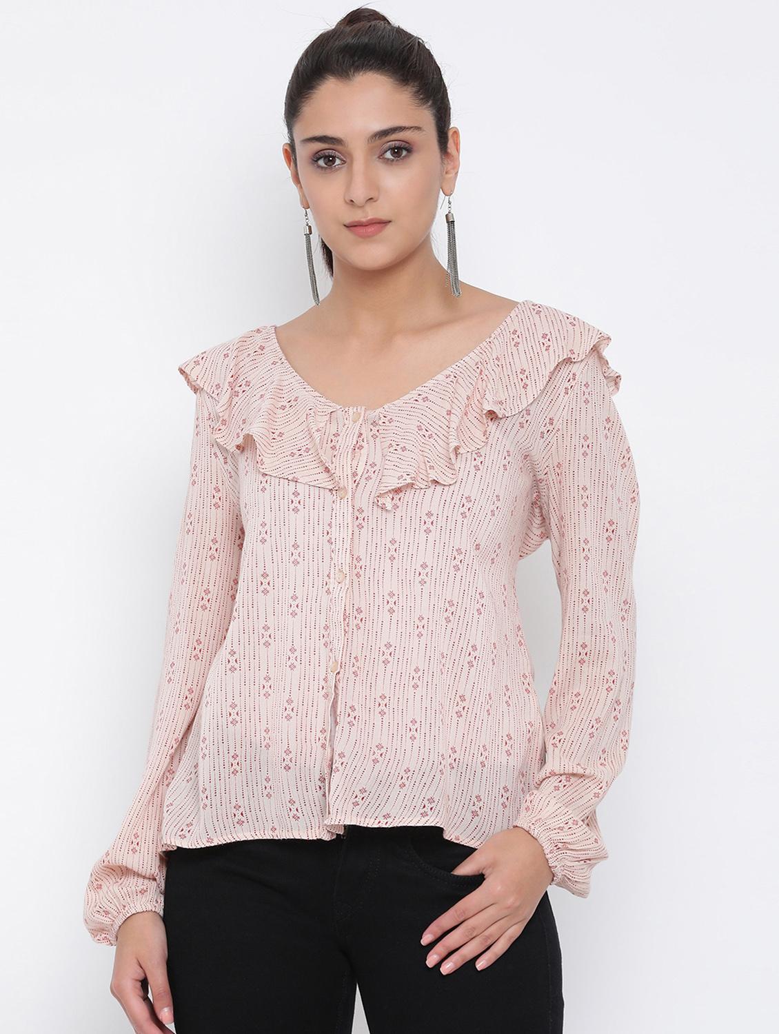 ruffle neck printed top - 17074109 - Zoom Image - 1