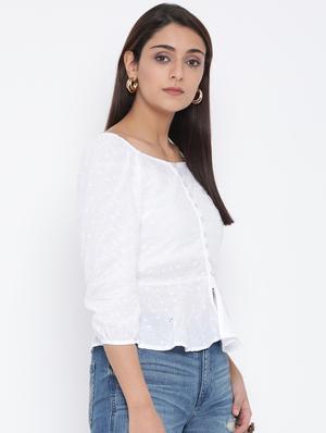 boat neck schiffli peplum top - 17074134 - Standard Image - 2