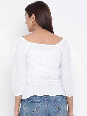 boat neck schiffli peplum top - 17074134 - Standard Image - 3