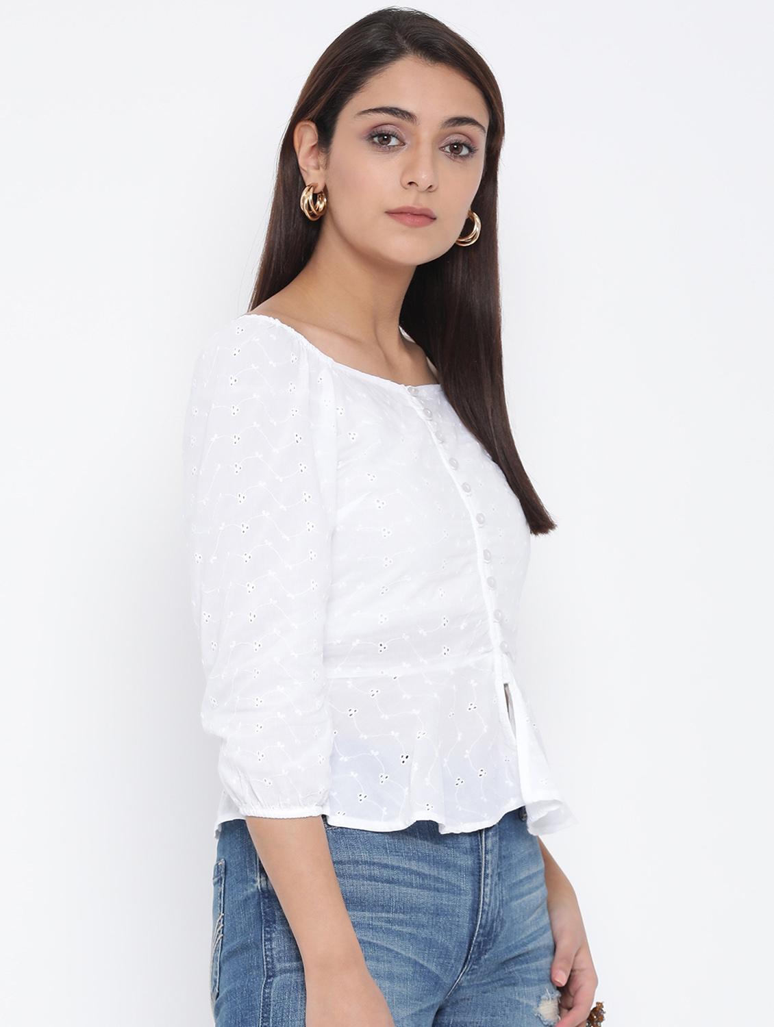 boat neck schiffli peplum top - 17074134 - Zoom Image - 2