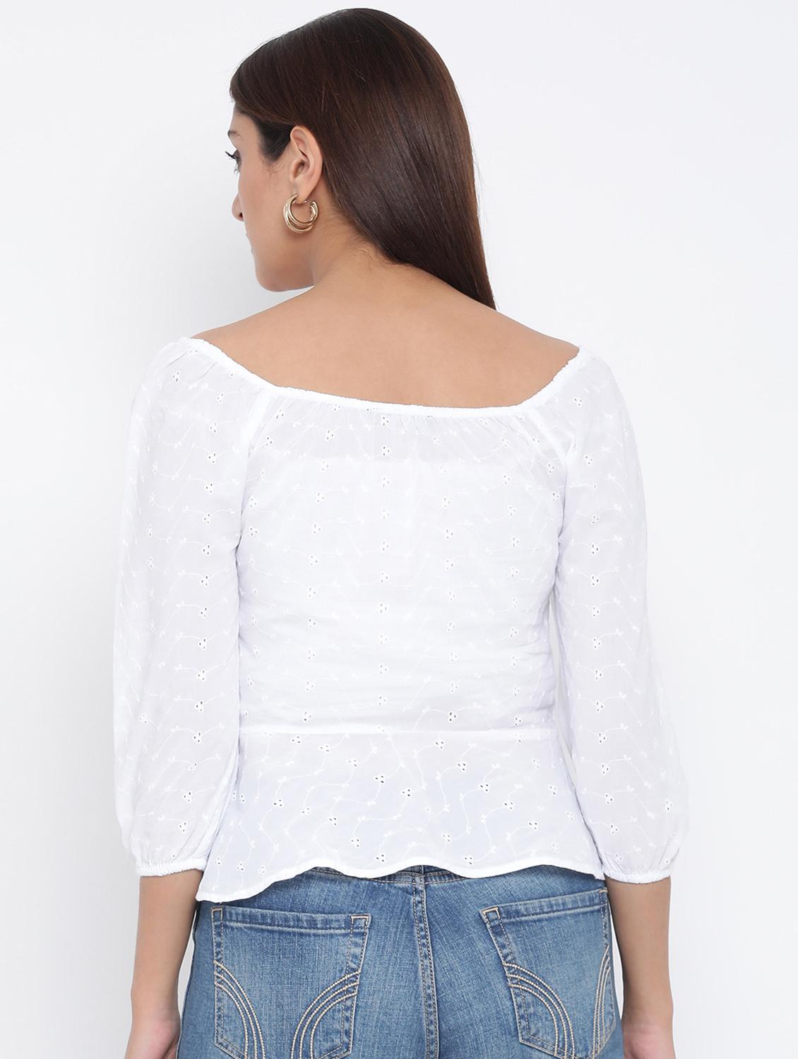 boat neck schiffli peplum top - 17074134 - Zoom Image - 3