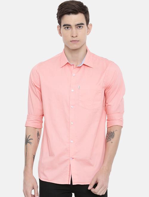 peach solid casual shirt - 17076469 - Standard Image - 1