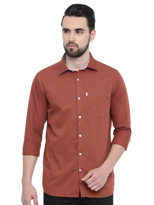 brown solid casual shirt - 17076470 - Standard Image - 1