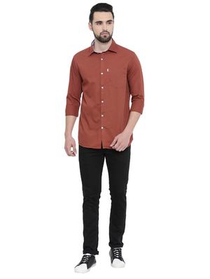 brown solid casual shirt - 17076470 - Standard Image - 4